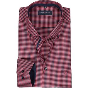 CASA MODA - Comfort Fit - Overhemd - Rood met Blauw Geruit - Strijkvriendelijk