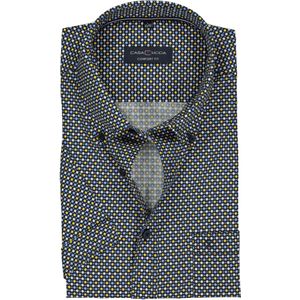 CASA MODA Sport comfort fit overhemd, korte mouw, blauw, wit en geel dessin