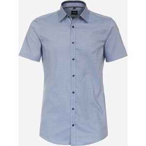 VENTI - Body Fit Overhemd - Korte Mouwen - Dobby Weving - Blauw