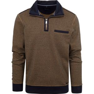 CASA MODA - Heren Trui - Blauw - Katoen - Troyerkraag met Halve Ritssluiting