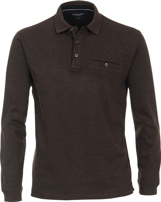 CASA MODA - Comfort Fit - Polo - Donkerbruin - Lange Mouwen, Piqué Breimethode