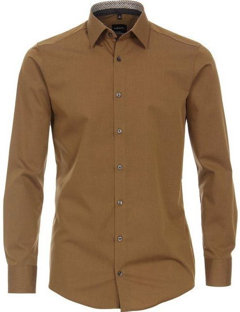 VENTI - Modern Fit Overhemd - Okergeel - Popeline - Strijkvriendelijk