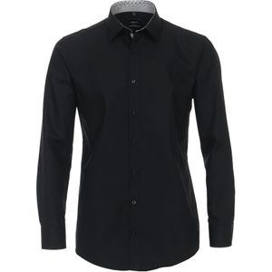 VENTI - Modern Fit - Overhemd - Zwart - Strijkvriendelijk - Boordmaat: 36