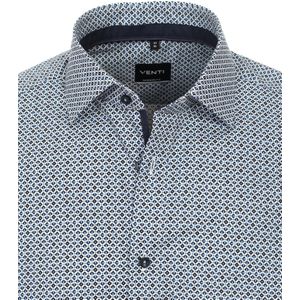 VENTI - Modern Fit Overhemd - Popeline - Blauw met Wit Dessin - Strijkvriendelijk