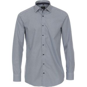 VENTI - Modern Fit Overhemd - Blauw met Wit Dessin - Strijkvriendelijk