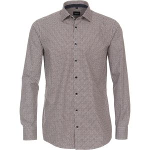VENTI - Modern Fit Overhemd - Rood Dessin - Popeline - Strijkvriendelijk