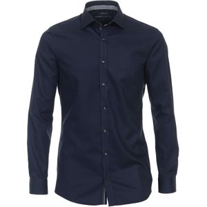 VENTI - Body Fit - Overhemd - Blauw - Strijkvriendelijk