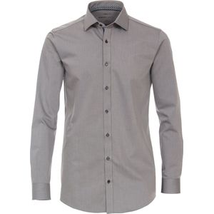 VENTI - Body Fit Overhemd - Grijs - Twill - Strijkvriendelijk
