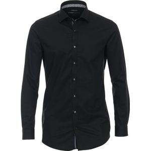 VENTI - Body Fit Overhemd - Zwart - Strijkvriendelijk