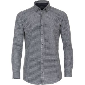 VENTI - Body Fit Overhemd - Blauw met Wit Dessin - Popeline - Strijkvriendelijk