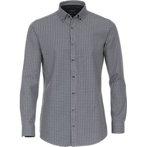 VENTI - Body Fit Overhemd - Blauw met Wit Dessin - Popeline - Strijkvriendelijk