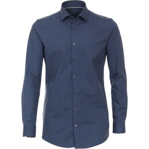 VENTI - Body Fit Overhemd - Blauw - Jersey - Strijkvriendelijk