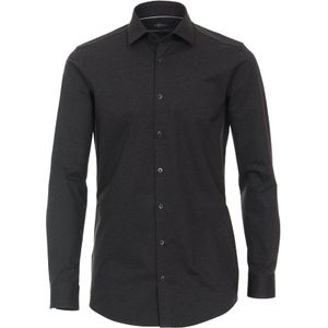 VENTI - Body Fit Overhemd - Blauw - Jersey - Lange Mouwen