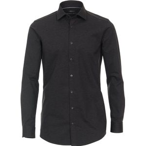 VENTI - Body Fit Overhemd - Blauw - Jersey - Lange Mouwen