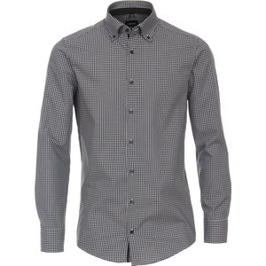 VENTI - Modern Fit Overhemd - Zwart met Wit Geruit - Popeline - Strijkvriendelijk