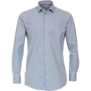 VENTI - Modern Fit Overhemd - Jersey - Blauw - Strijkvriendelijk