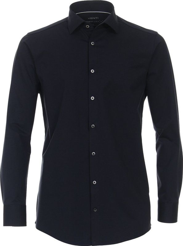 VENTI - Modern Fit Overhemd - Blauw - Jersey - Strijkvriendelijk