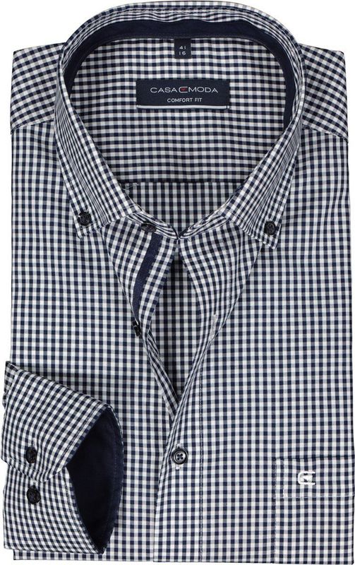 CASA MODA - Comfort Fit - Overhemd - Blauw met Wit Geruit - Popeline