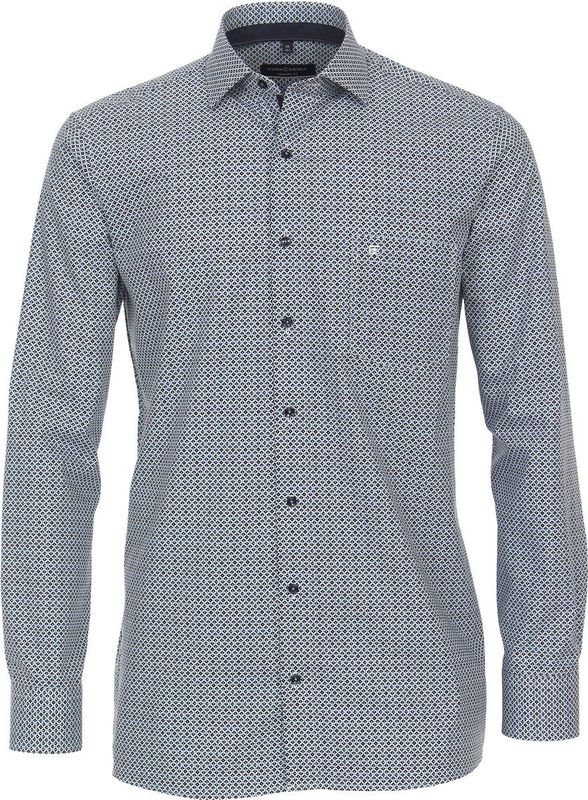 CASA MODA - Comfort Fit Overhemd - Popeline - Blauw met Wit Dessin - Strijkvriendelijk