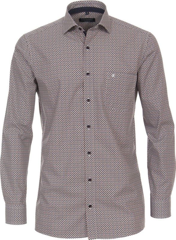 CASA MODA - Comfort Fit - Overhemd - Rood met Blauw en Wit Dessin - Popeline