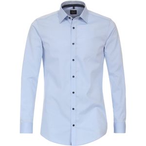 VENTI - Body Fit Overhemd - Blauw - Popeline - Strijkvriendelijk