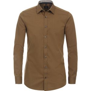 VENTI - Body Fit - Overhemd - Bruin - Strijkvriendelijk - Boordmaat: 40