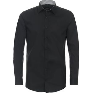 VENTI - Body Fit Overhemd - Zwart - Popeline - Strijkvriendelijk