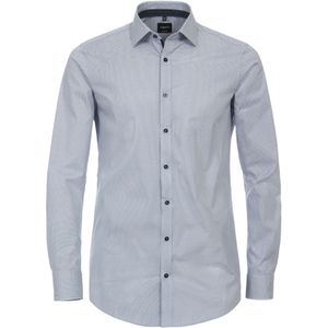 VENTI - Body Fit Overhemd - Blauw met Wit Dessin - Strijkvriendelijk