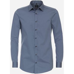 VENTI - Body Fit Overhemd - Blauw - Poplin - Lange Mouwen