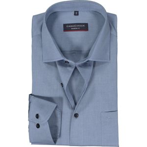 CASA MODA - Blauw Effen Overhemd - 100% Katoen - Kent Kraag - Lange Mouwen
