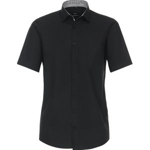 VENTI - Overhemd - Zwart - Modern Fit - Korte Mouw - Strijkvrij