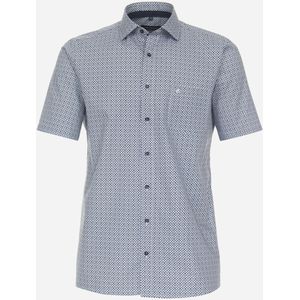 CASA MODA - Comfort Fit - Overhemd - Blauw Dessin - Korte Mouw - Strijkvriendelijk