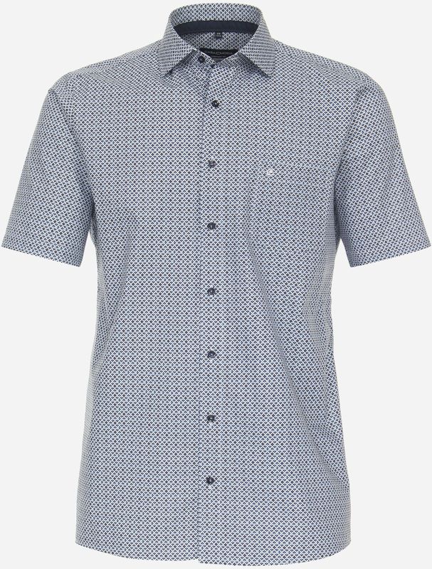 CASA MODA - Comfort Fit - Overhemd - Blauw Dessin - Korte Mouw - Strijkvriendelijk