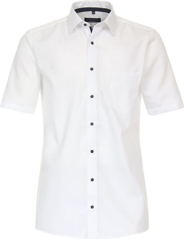 CASA MODA - Comfort Fit Overhemd - Wit - Korte Mouw - Dobby - Strijkvrij