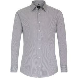 VENTI modern fit overhemd - twill - zwart gestreept - Strijkvriendelijk - Boordmaat: 37