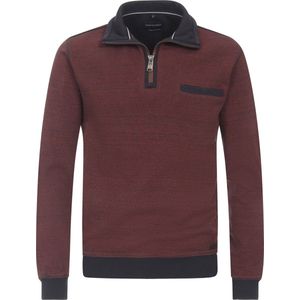 Casa Moda - Trui - Bordeaux - Katoen - Half Zip - Effen Patroon