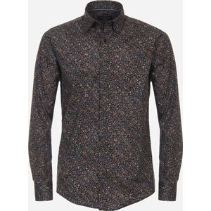 CASA MODA - Multicolor Fantasie - Overhemd - Antraciet - 100% Katoen, Strijkvriendelijk, Boordmaat: 37/38