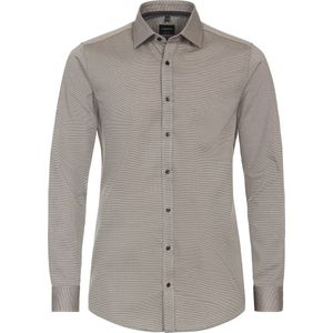 VENTI - Body Fit - Overhemd - Bruin - Strijkvriendelijk