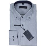 CASA MODA - Dobby - Overhemd - Blauw Gestreept - Strijkvriendelijk - Boordmaat: 46