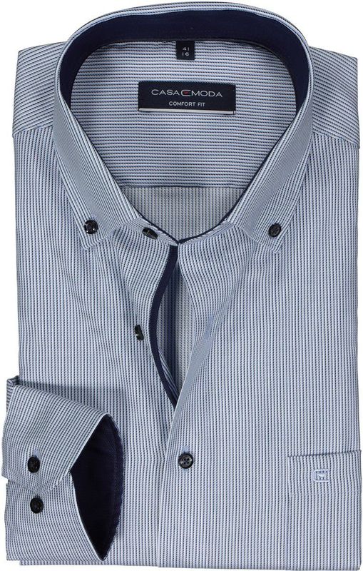 CASA MODA - Dobby - Overhemd - Blauw Gestreept - Strijkvriendelijk - Boordmaat: 46