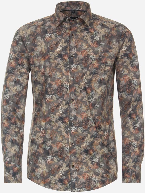 VENTI - Modern Fit - Overhemd - Bruin - Popeline
