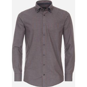 VENTI - Modern Fit - Overhemd - Bruin Geruit - Twill