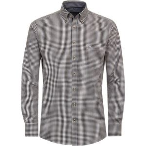 CASA MODA Sport Casual Fit Overhemd - Dobby - Blauw - Wit en Geel Geruit - Strijkvriendelijk