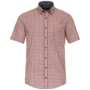 CASA MODA - Sport Casual Fit - Overhemd - Oranje Geruit - Korte Mouw