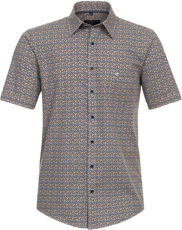CASA MODA - Sport Casual Fit - Overhemd - Geel Dessin - Korte Mouw - Strijkvriendelijk
