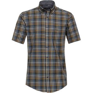 CASA MODA - Sport Casual Fit Overhemd - Beige Geruit - Korte Mouw - Strijkvriendelijk