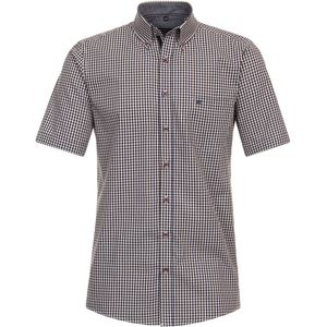 CASA MODA Sport casual fit overhemd - korte mouw - dobby - blauw met wit en oranje geruit - Strijkvriendelijk - Boordmaat: 39 - 40