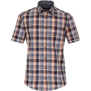 CASA MODA Sport casual fit overhemd, korte mouw, chambray, blauw met oranje geruit