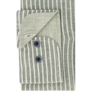 Casa Moda - Overhemd - Groen Gestreept - Linnen/Katoen - Normale Fit