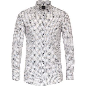 VENTI - Body Fit Overhemd - Popeline - Blauw Dessin - Strijkvriendelijk